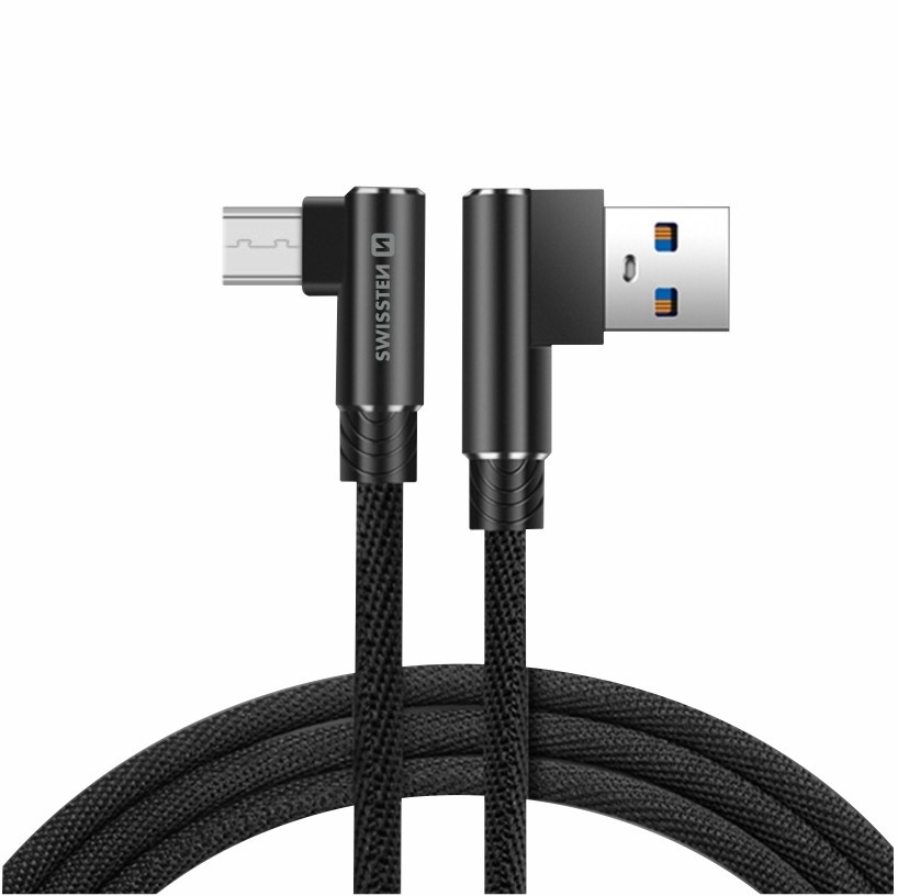 Swissten haakse Micro-USB naar USB kabel - Arcade - 1.2M - Zwart