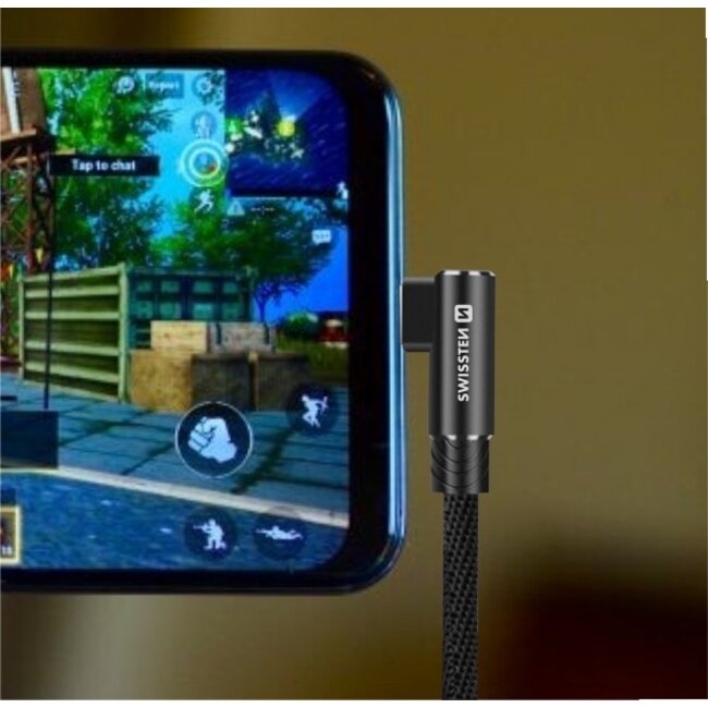 Swissten haakse Micro-USB naar USB kabel - Arcade - 1.2M - Zwart