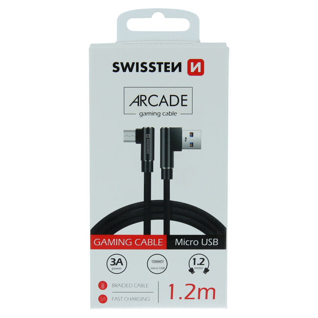 Swissten haakse Micro-USB naar USB kabel - Arcade - 1.2M - Zwart