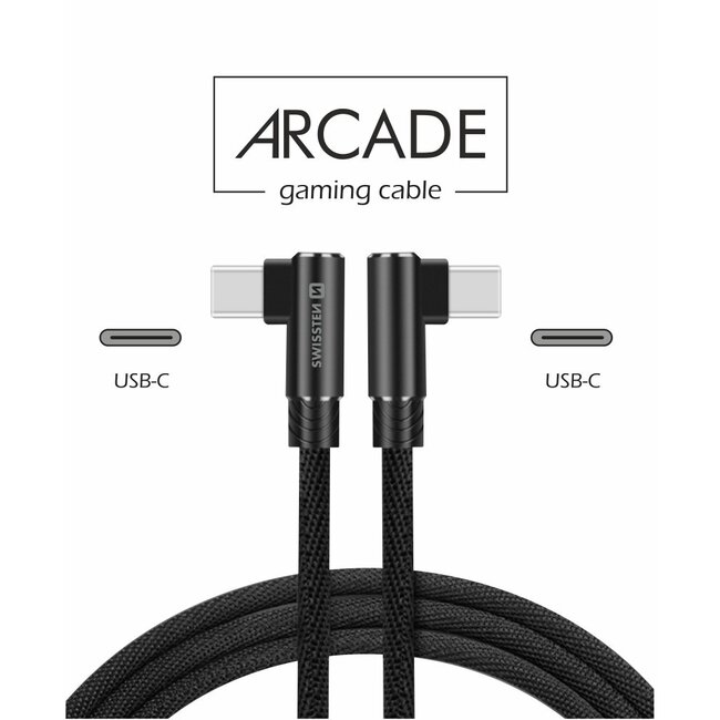 Swissten haakse USB-C naar USB-C Kabel - Arcade - 1.2M - Zwart