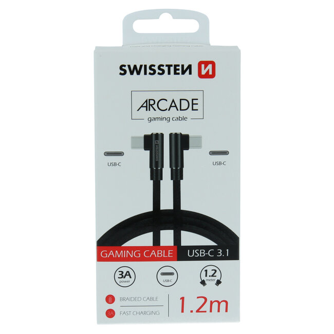 Swissten haakse USB-C naar USB-C Kabel - Arcade - 1.2M - Zwart