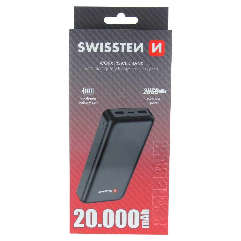 Swissten Powerbank Worx - 20.000 mAh - Zwart