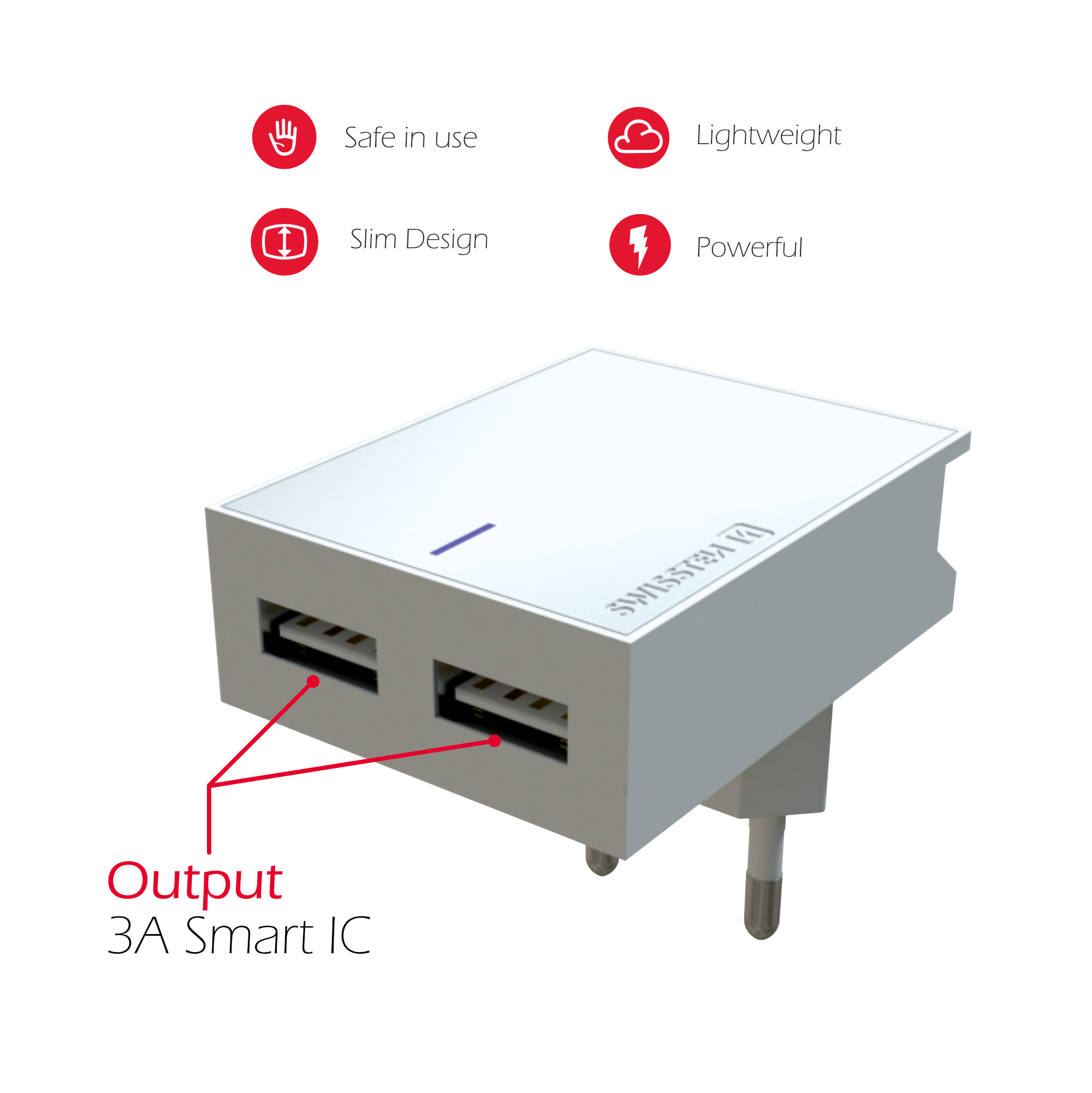 Swissten Thuislader 2 USB poorten - Smart IC - 15W - Wit
