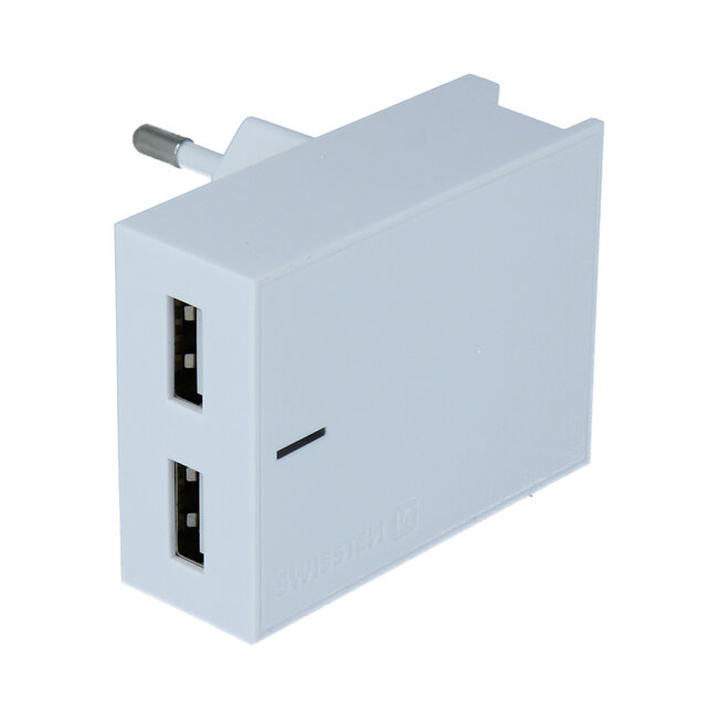 Swissten USB Oplader met 2 USB Poorten - Smart IC - 15W - Wit