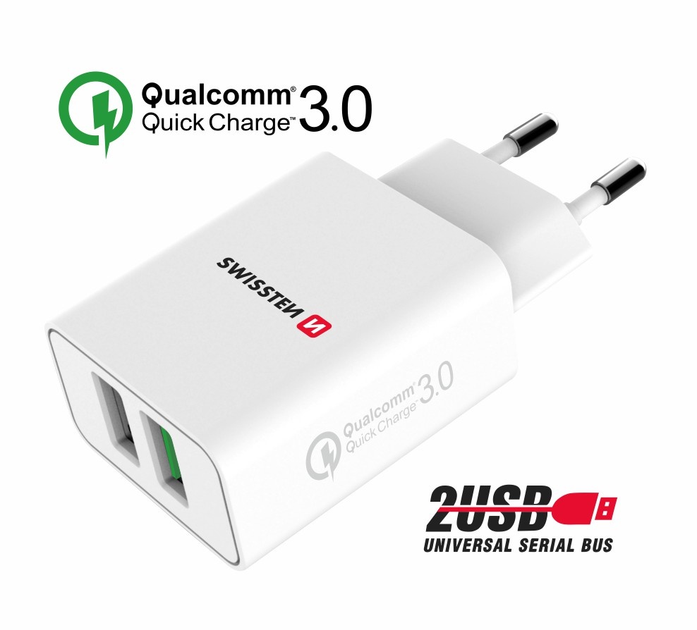 Swissten Snellader 2 USB poorten - 23W - Wit