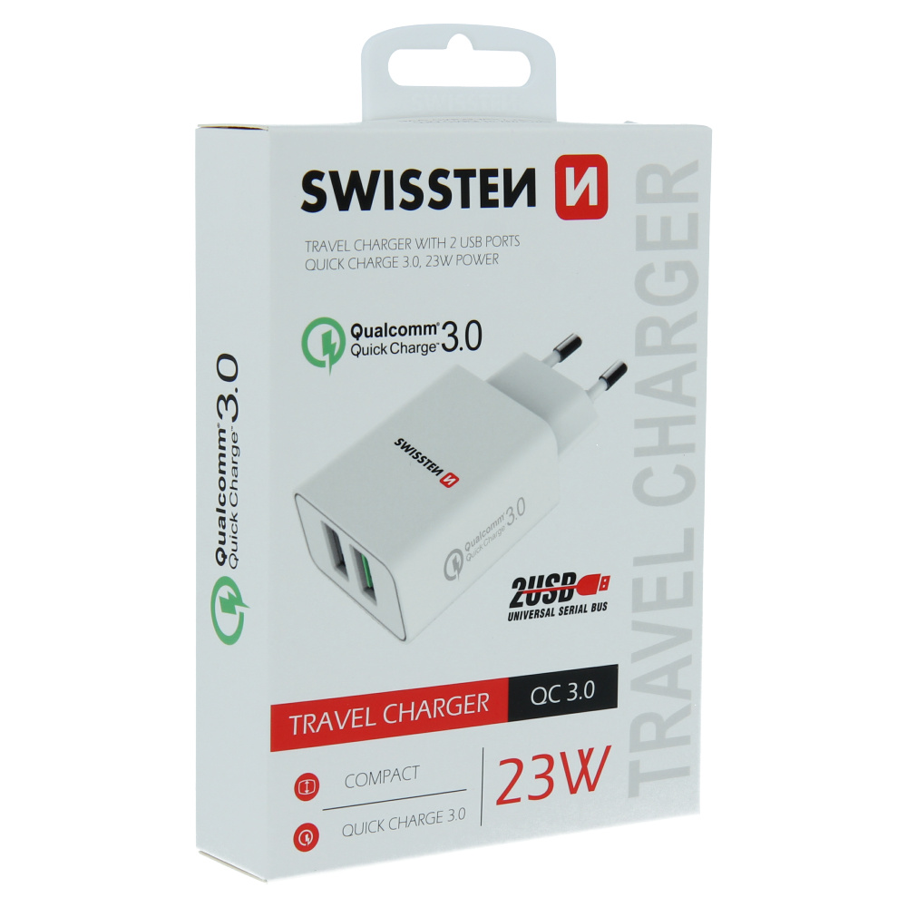 Swissten Snellader 2 USB poorten - 23W - Wit