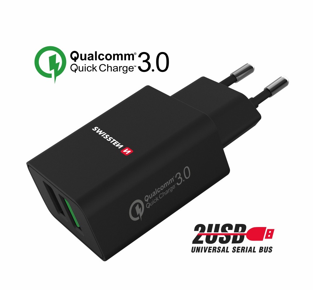 Swissten Snellader 2 USB poorten - 23W - Zwart