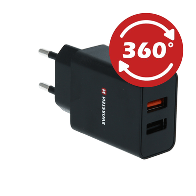 Swissten Snellader 2 USB poorten - 23W - Zwart