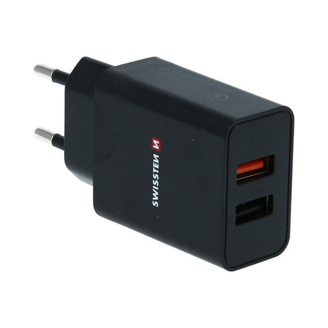 Swissten Snellader 2 USB poorten - 23W - Zwart
