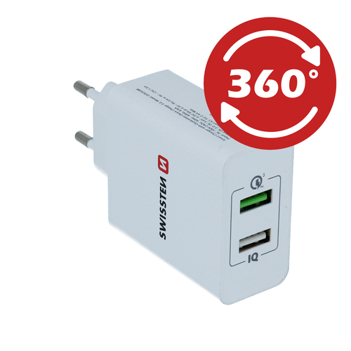 Swissten Snellader - 2 USB poorten - Smart IC - Quick Charge 3.0 - 30W - Wit