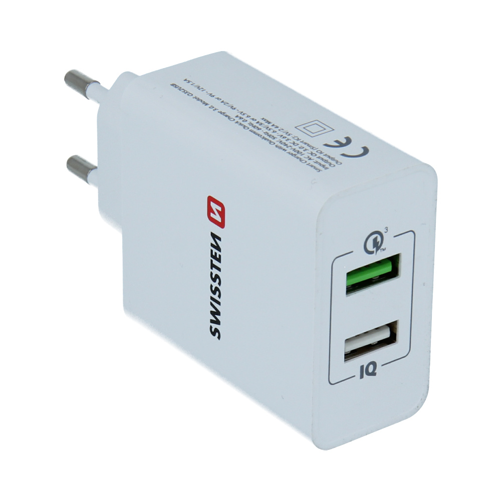 Swissten Snellader - 2 USB poorten - Smart IC - Quick Charge 3.0 - 30W - Wit