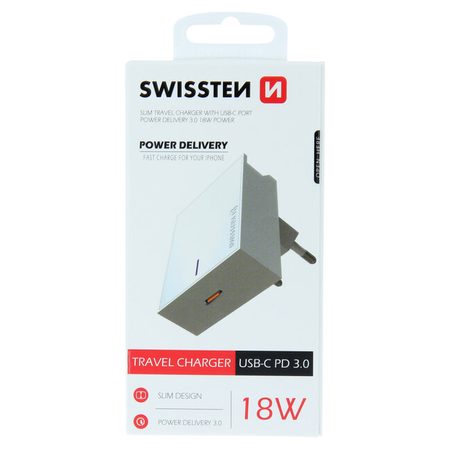 Swissten USB-C Snellader - 18W - Wit