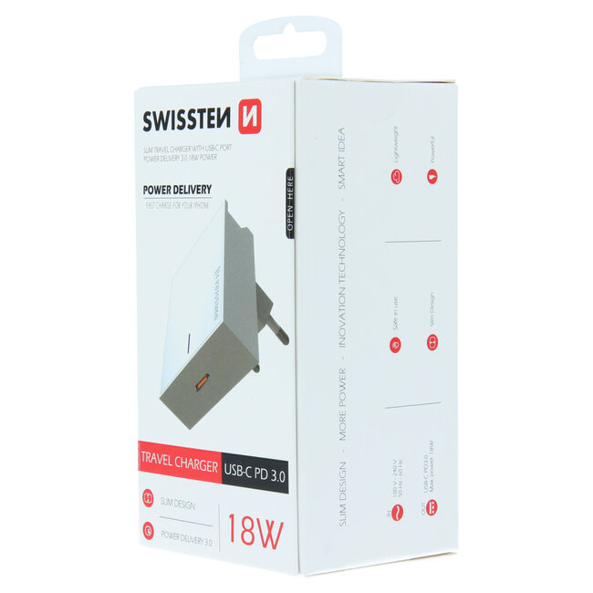 Swissten USB-C Snellader - 18W - Wit