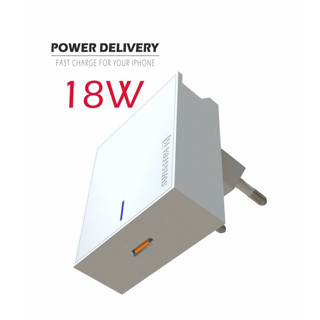 Swissten USB-C Snellader - 18W - Wit