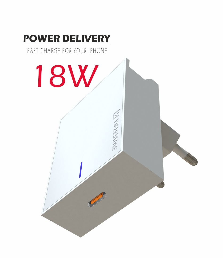 Swissten Snellader - USB-C Power Delivery 3.0 - 18W - Wit
