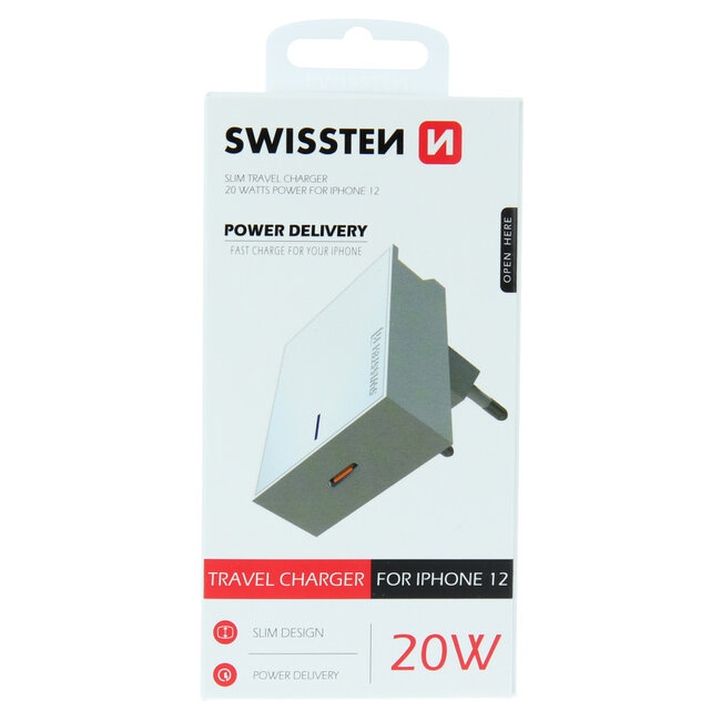 Swissten USB-C Snellader voor iPhone 12 - 20W - Wit