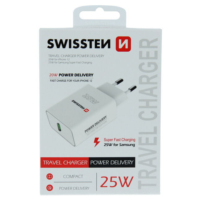 Swissten USB-C Snellader - 25W - Wit