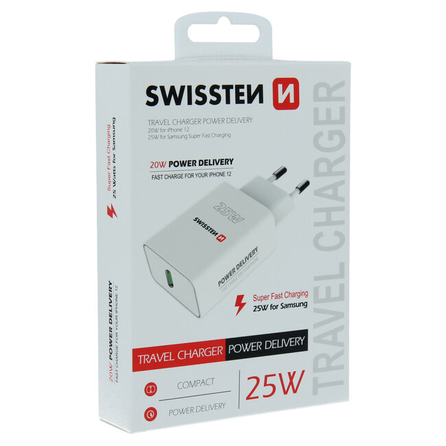 Swissten USB-C Snellader - 25W - Wit