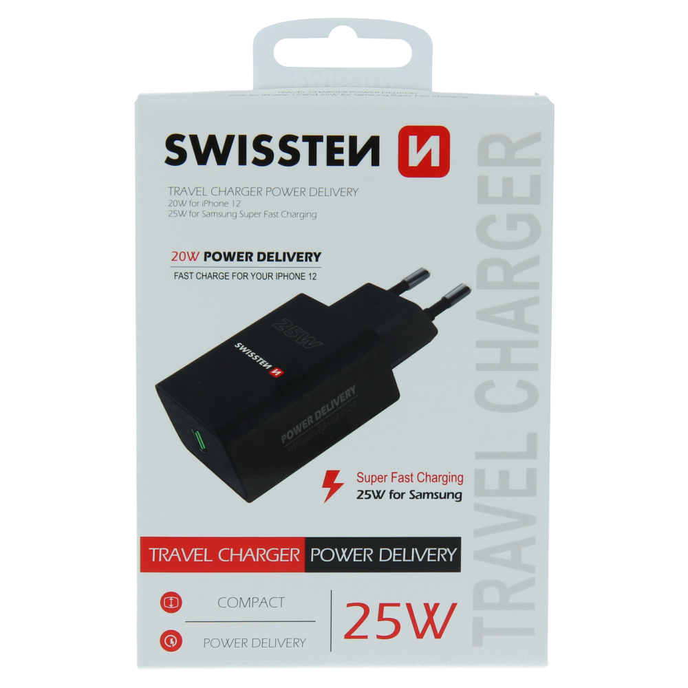 Swissten Snellader - USB-C Power Delivery 3.0 - 25W - Zwart
