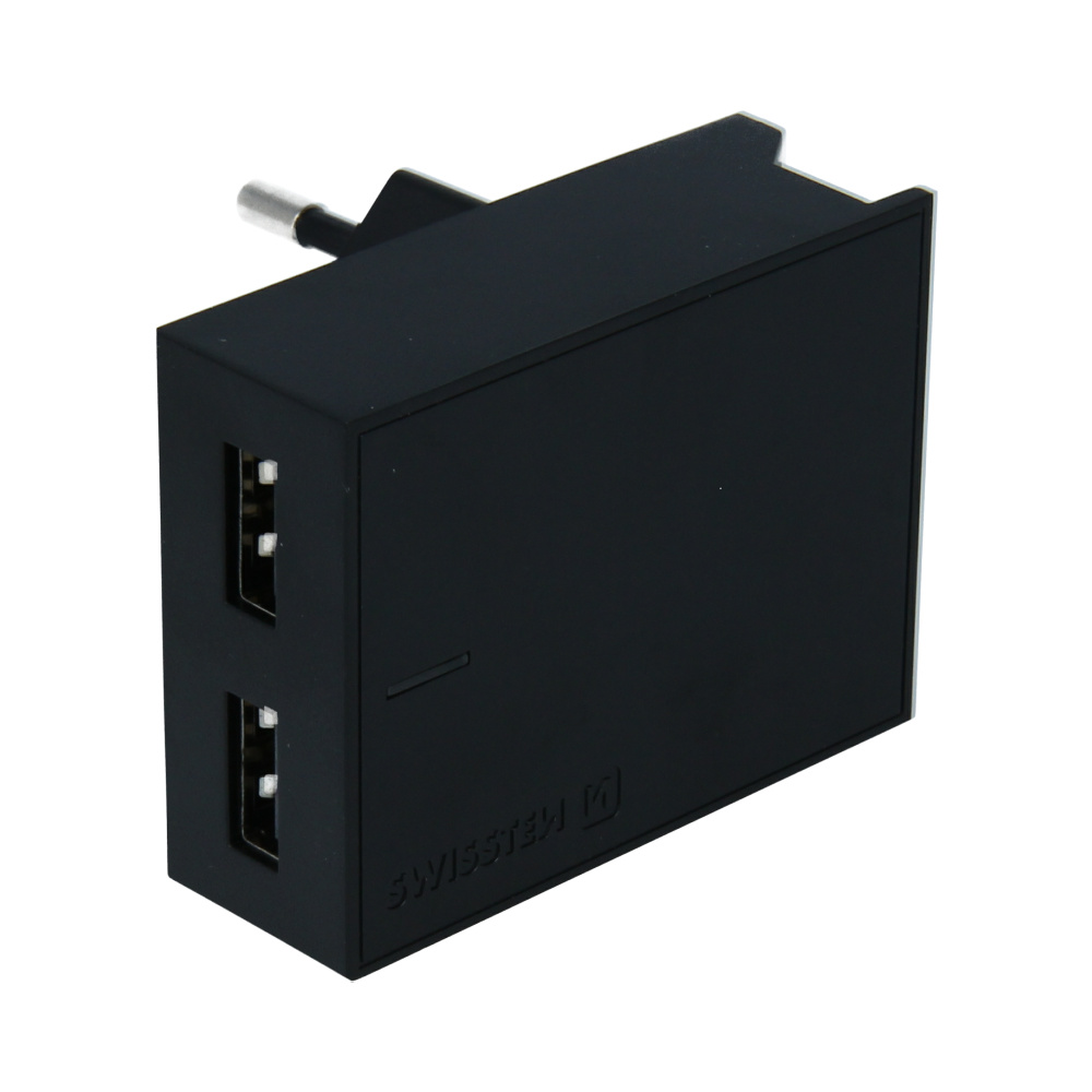 Swissten USB Oplader met 2 USB poorten - Inclusief Apple gecertificeerde 1.2M Lightning naar USB-kabel - 15W - Zwart