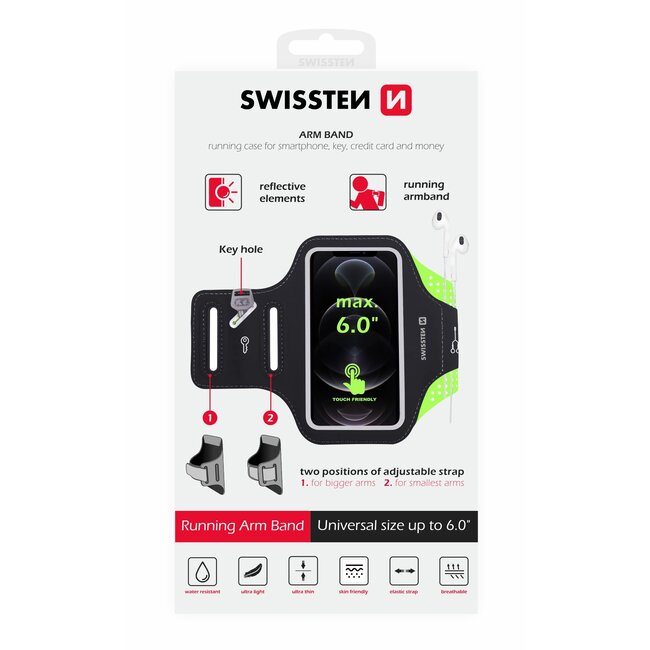 Swissten Hardloop Telefoonhouder - Waterdichte Hardloopband - t/m 6 inch - Groen