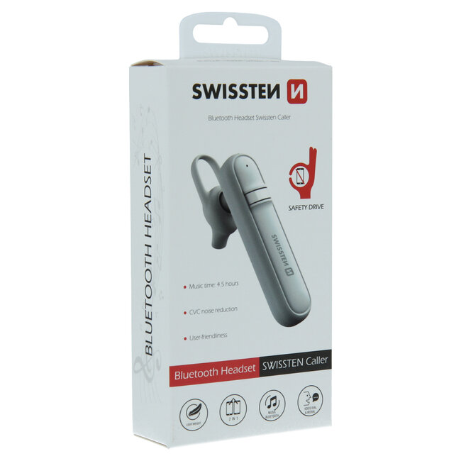Swissten Draadloze Headset - Bluetooth 5.0 - Noise reduction - Wit