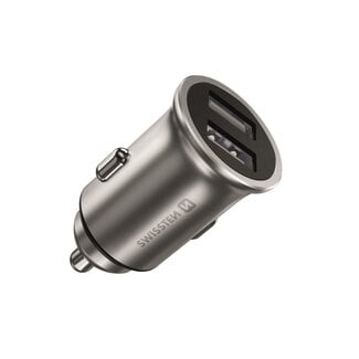Swissten Swissten Mini Autolader - 2 USB-poorten - 4.8A - 24W - Zilver