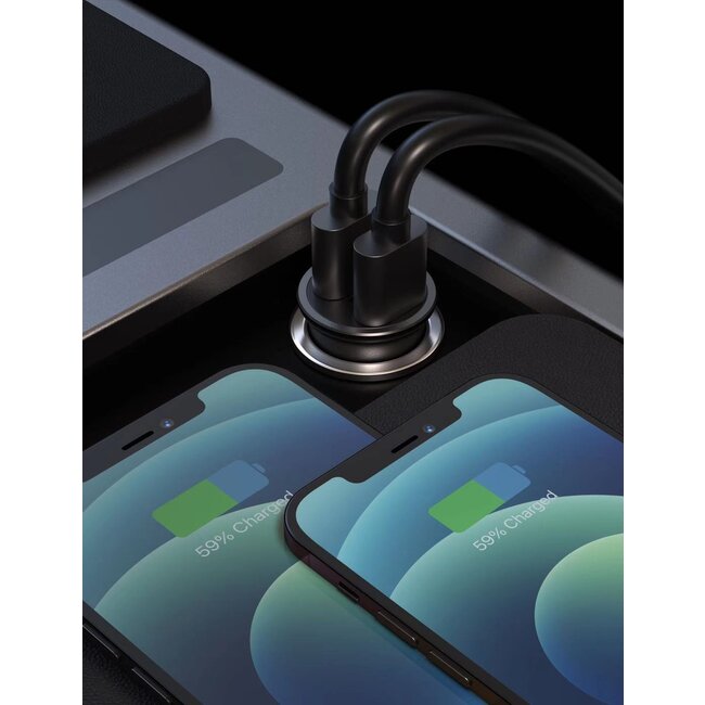 Swissten Mini Autolader - 2-USB poorten - 4.8A - 24W - Zwart