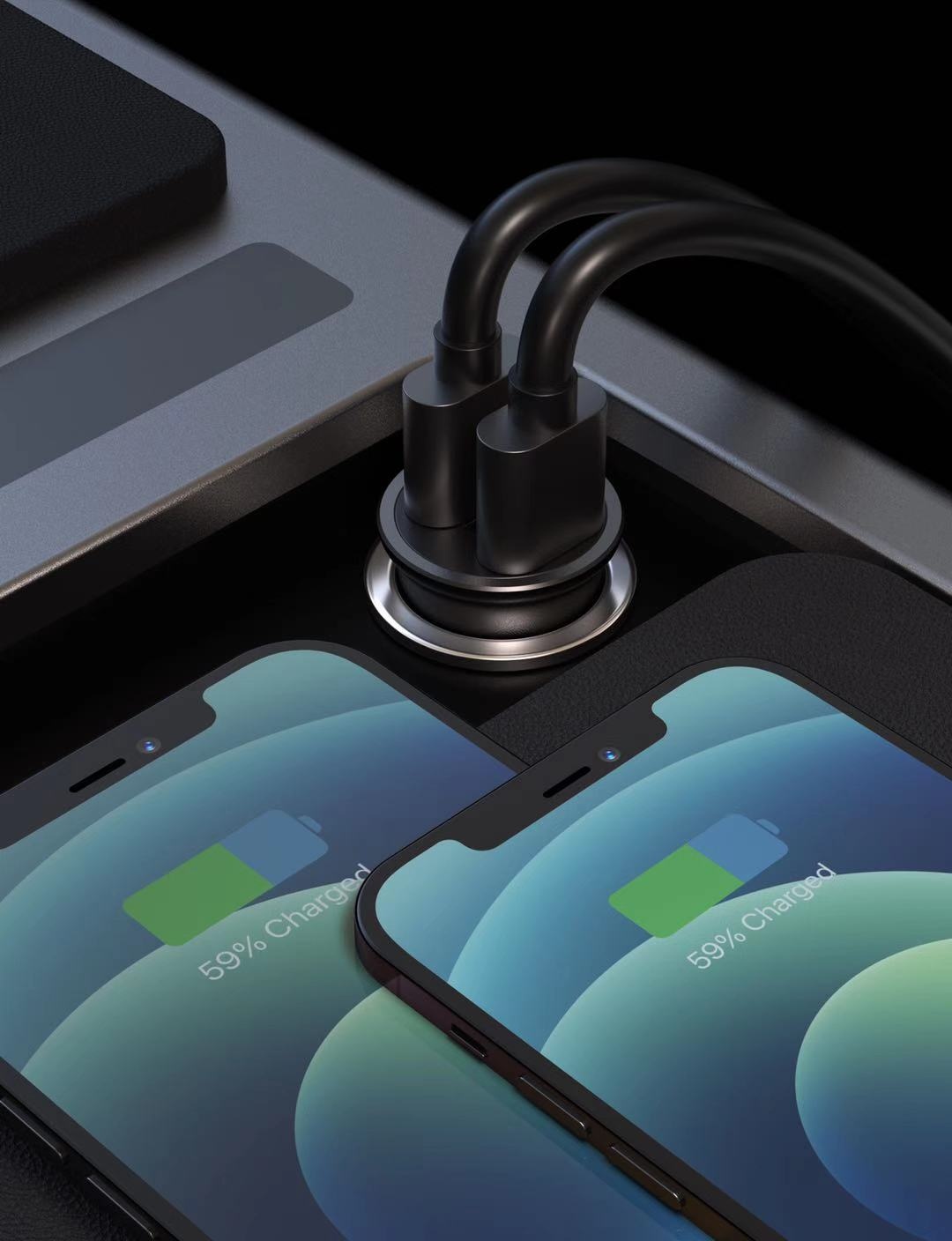 Swissten Mini Autolader - 2-USB poorten - 4.8A - 24W - Zwart