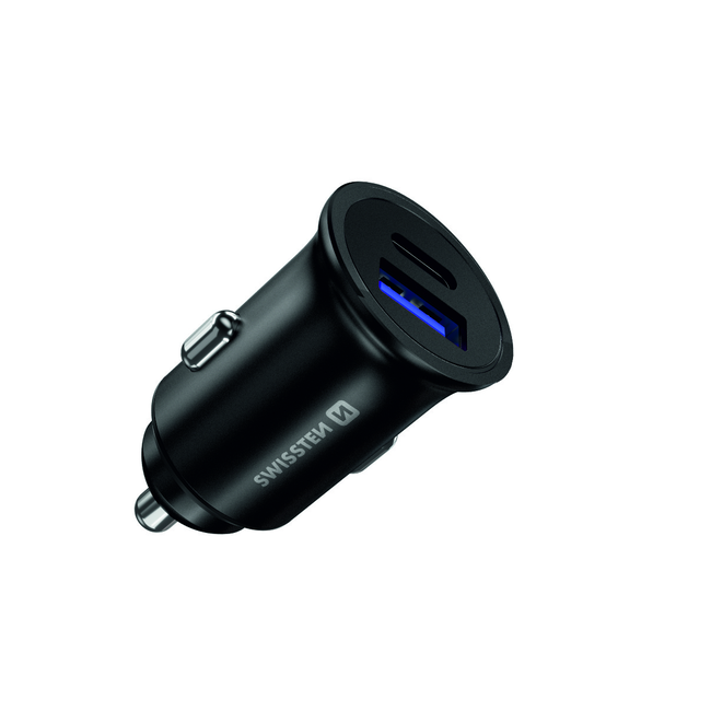 Swissten Autolader - 2 poorten - Snellader - 36W - USB 3.0 Quick Charge & USB-C - Zwart