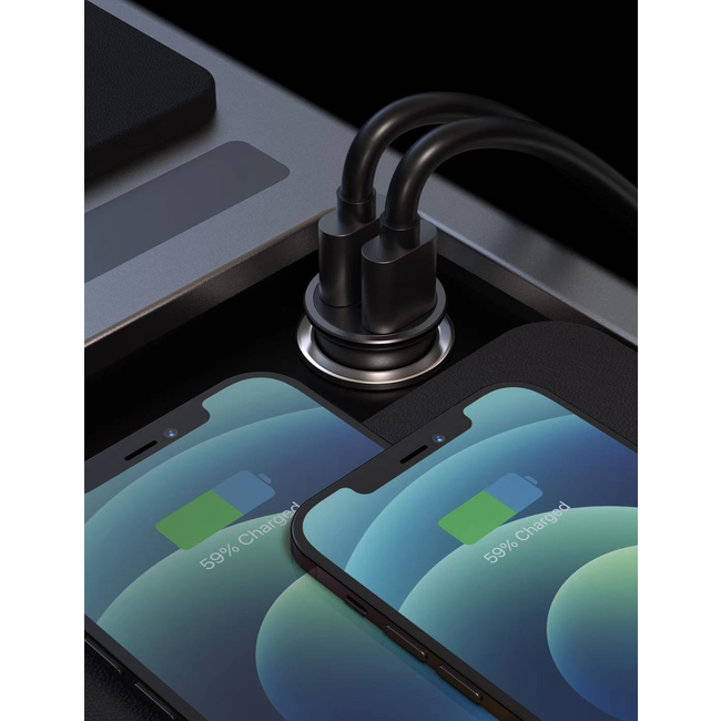 Swissten Autolader - 2 poorten - Snellader - 36W - USB 3.0 Quick Charge & USB-C - Zwart