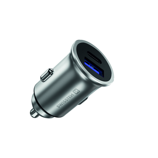Swissten Swissten Autolader - 2 poorten - Snellader - 36W - USB 3.0 Quick Charge & USB-C - Zilver