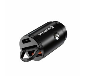 Swissten Autolader - 2 Snellader 30W - & USB-C Quick Charge - Zwart - Oplaadkabelshop.nl