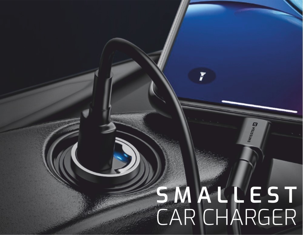 Swissten Autolader - 2 poorten - Snellader - 30W - USB & USB-C Quick Charge - Zilver