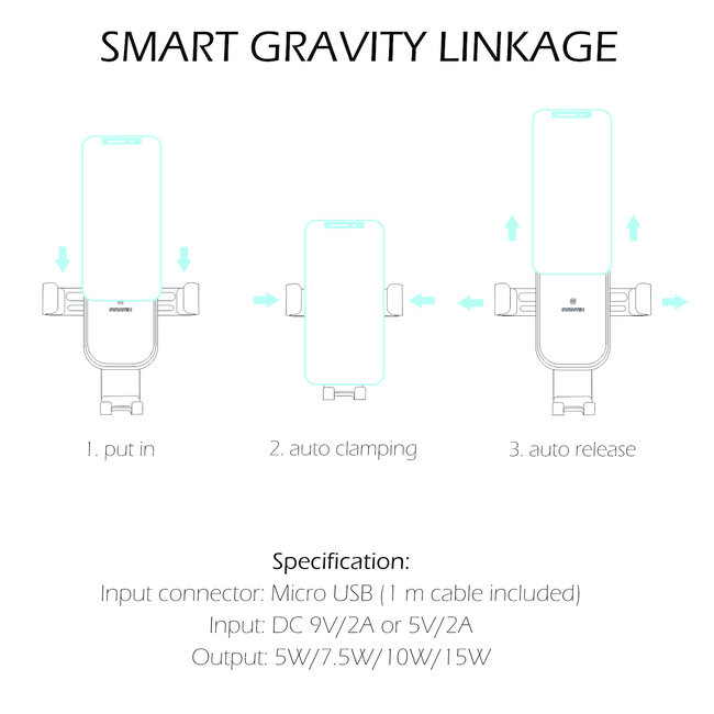 Swissten S-GRIP GW1-AV5 Telefoonhouder Auto - 15W draadloze oplader - Ventilatierooster - Zwart