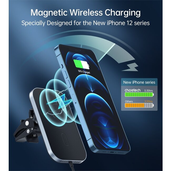 Swissten Magsafe Telefoonhouder - Ventilatierooster - Draadloze oplader - 15W - Zwart