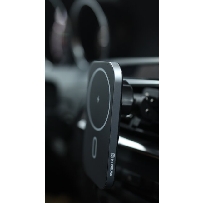 Swissten Magsafe Telefoonhouder - Ventilatierooster - Draadloze oplader - 15W - Zwart