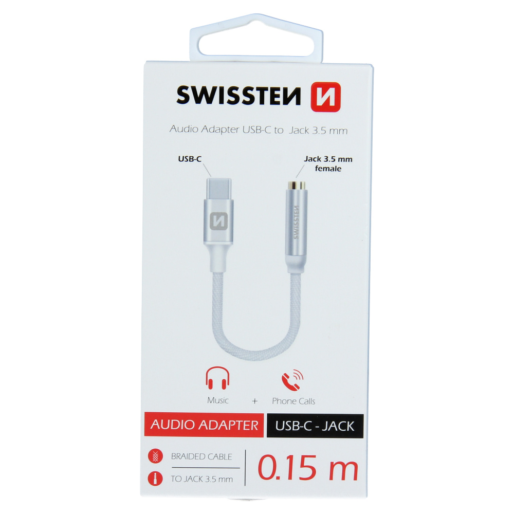 Swissten USB-C naar Jack 3.5MM(Aux) Adapter - Zilver
