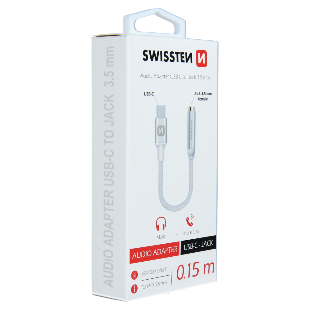 Swissten USB-C naar Jack 3.5MM(Aux) Adapter - Zilver