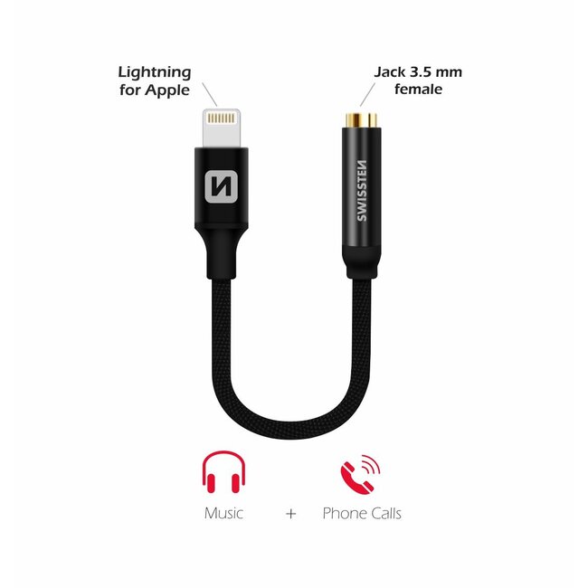 Swissten iPhone lightning naar 3,5mm jack audio aansluiting adapter - Zwart