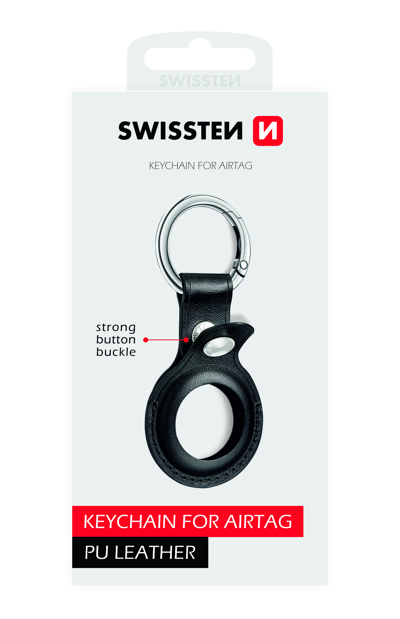 Swissten Apple Airtag Sleutelhanger - Airtag Hoesje - Leer - Zwart