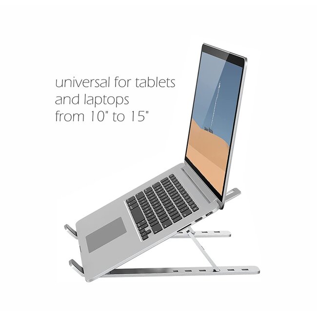 Swissten Laptopstandaard - t/m 15.6 inch laptops - Ergonomisch - Verstelbaar en Opvouwbaar - Aluminium - Zilver