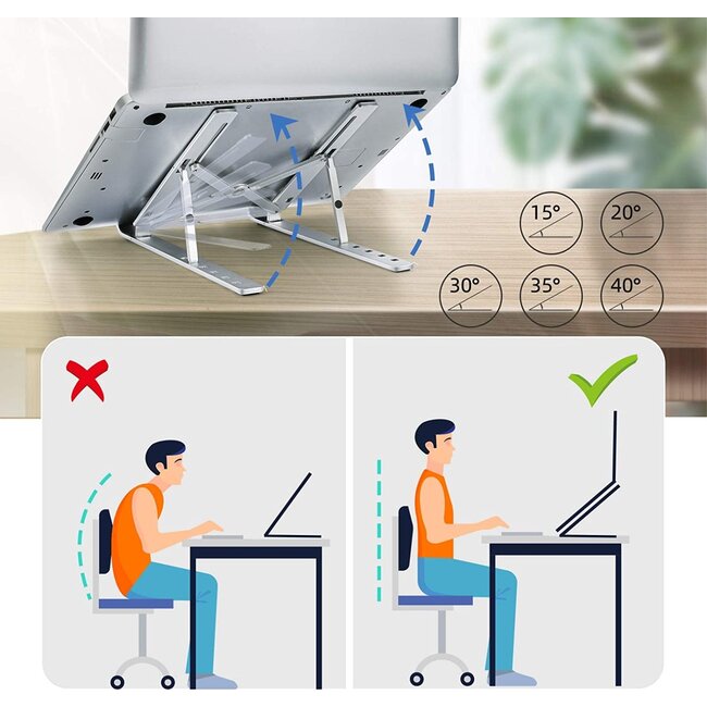 Swissten Laptopstandaard - t/m 15.6 inch laptops - Ergonomisch - Verstelbaar en Opvouwbaar - Aluminium - Zilver