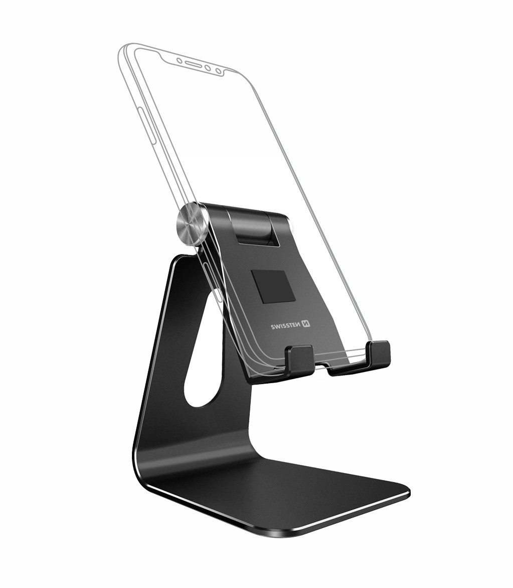 Swissten Verstelbare Telefoonhouder Bureau - Smartphone/Tablet Standaard - Aluminium - Zwart