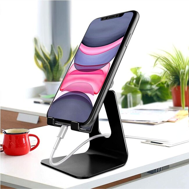 Swissten Verstelbare Telefoonhouder Bureau - Smartphone/Tablet Standaard - Aluminium - Zwart