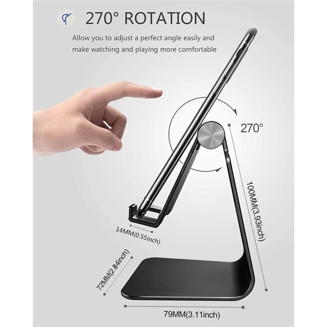Swissten Verstelbare Telefoonhouder Bureau - Smartphone/Tablet Standaard - Aluminium - Zwart