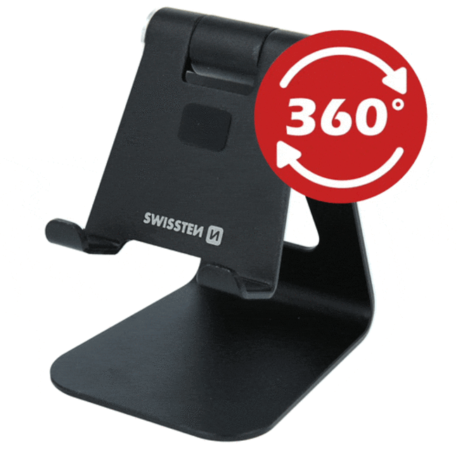 Swissten Verstelbare Telefoonhouder Bureau - Smartphone/Tablet Standaard - Aluminium - Zwart