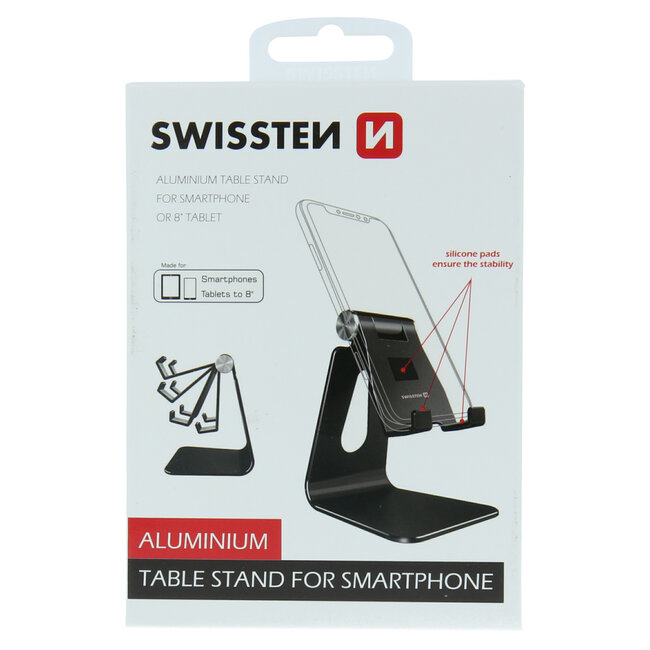 Swissten Verstelbare Telefoonhouder Bureau - Smartphone/Tablet Standaard - Aluminium - Zwart