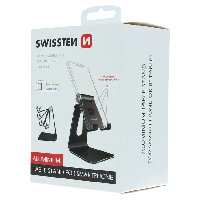 Swissten Verstelbare Telefoonhouder Bureau - Smartphone/Tablet Standaard - Aluminium - Zwart