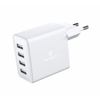 Swissten Swissten USB Oplader met 4 USB Poorten - 20W - Wit